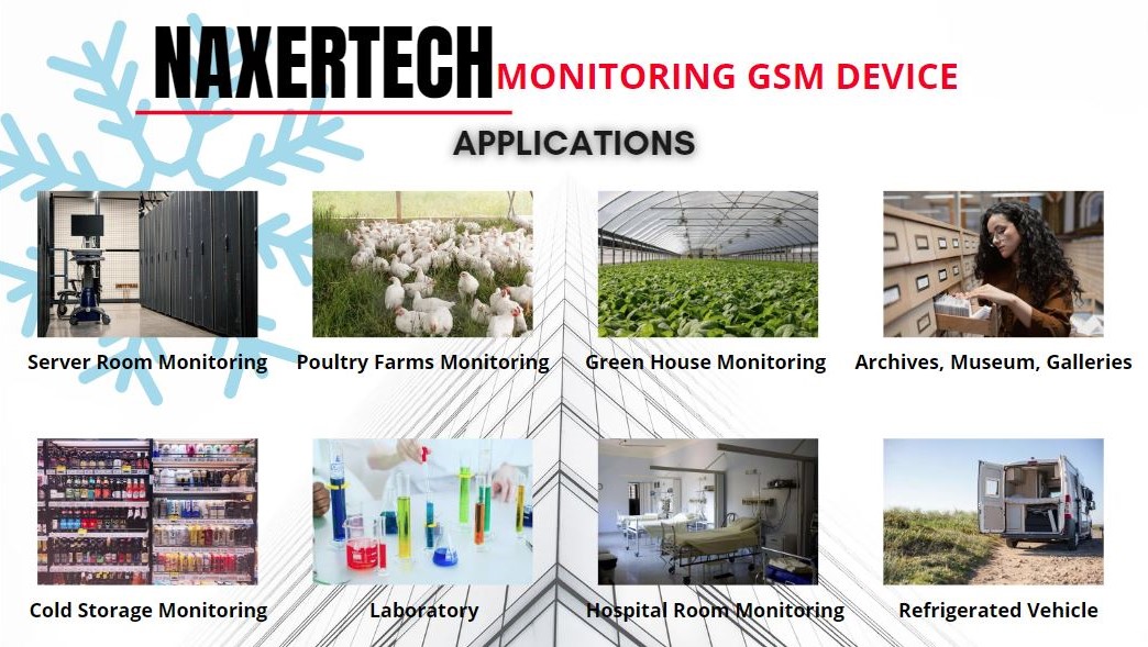 Cold chain monitoring applications: cold stores, refrigerated trucks, green houses and server rooms