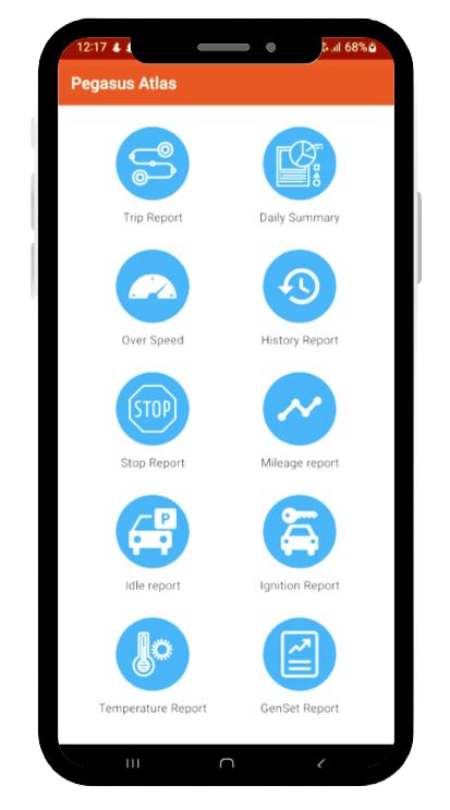 Pegasus Atlas app screens showing the live map and vehicle list